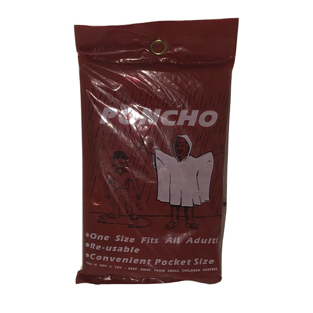 Vintage Hooded Rain Poncho One Size Fits All Adults Re-Useable Pocket Size NOS